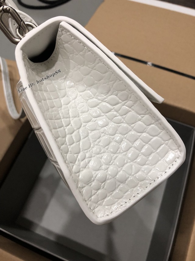 Balenciaga專櫃爆款小號手提女包 巴黎世家鱷魚白色銀扣Hourglass沙漏包 fyj1637